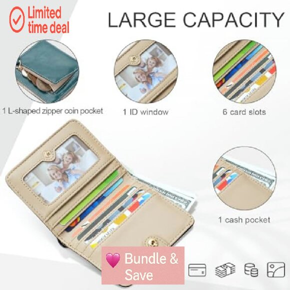 Slim RFID Vegan Leather Wallet with Sunflower Design, 6 Card Slots - Picture 3 of 7